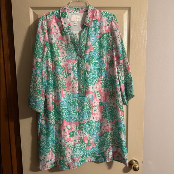 Lilly Pulitzer Pink and Green Floral Dress Size 14 New - Picture 1 of 4